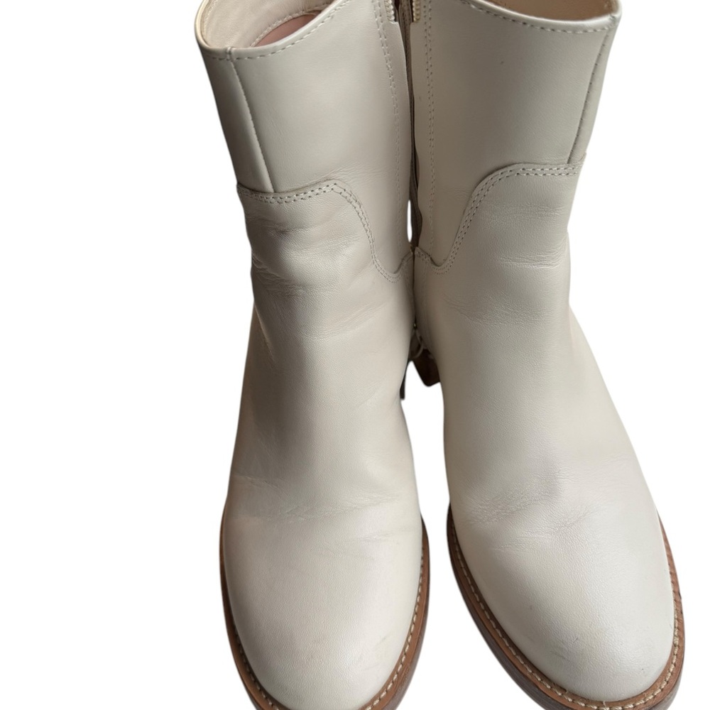 J. Crew Leather Boot Frye Style Size 7.5 ivory stacked heel - Picture 3 of 16